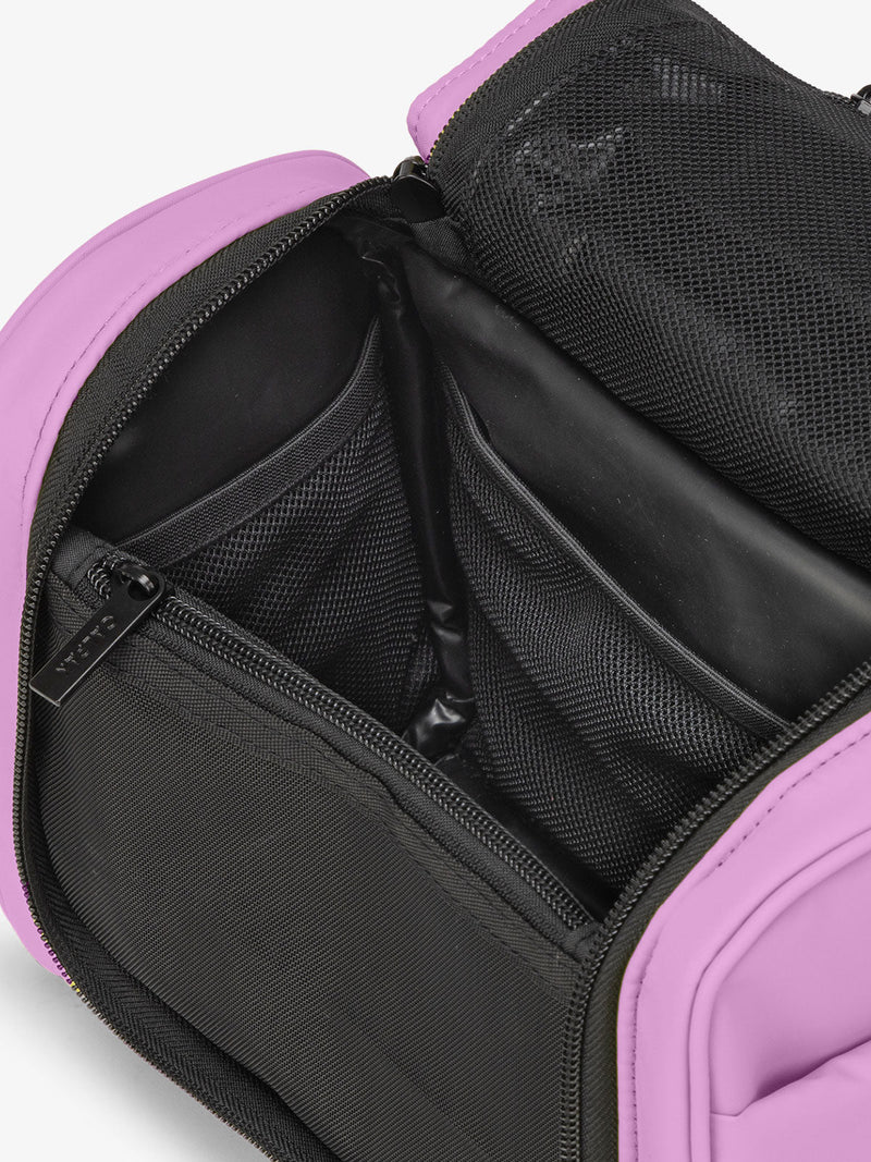 CALPAK Luka Hanging Toiletry Bag with water-resistant lining and mesh pockets for toiletries and makeup in lilac