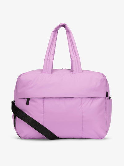 CALPAK Luka large duffle bag with detachable strap and zippered front pocket in lavender lilac; DLL2201-LILAC view 1