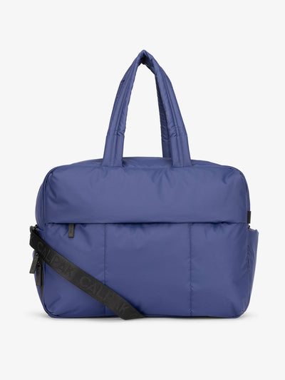 CALPAK Luka large duffle bag with detachable strap and zippered front pocket in dark blue; DLL2201-NAVY view 1