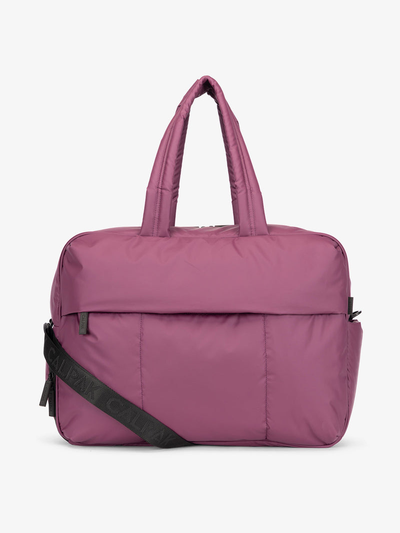 CALPAK Luka large duffle bag with detachable strap and zippered front pocket in purple plum