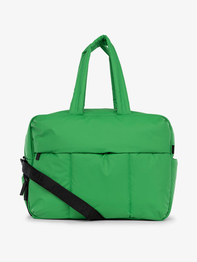 CALPAK Luka large duffle bag with detachable strap and zippered front pocket in green apple; DLL2201-GREEN-APPLE view 1