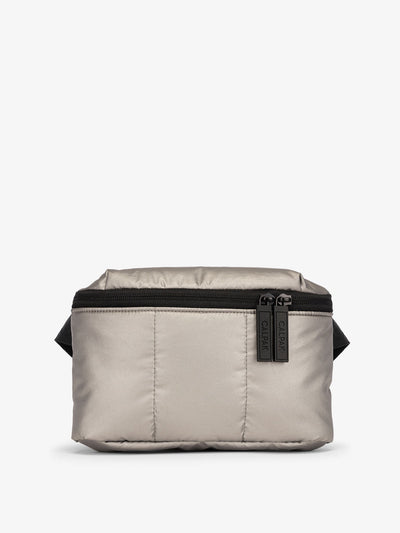 CALPAK Luka Mini Belt Bag with soft puffy exterior in silver gunmetal; BBM2201-GUNMETAL view 1