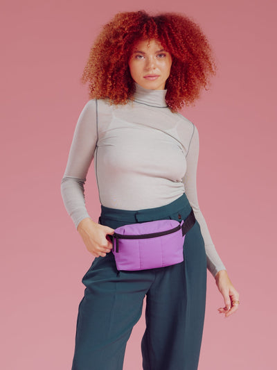 CALPAK Luka Mini Belt Bag with soft puffy exterior in lavender lilac; BBM2201-LILAC view 2