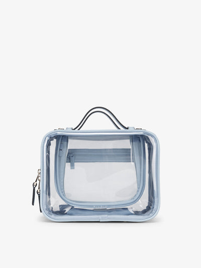 CALPAK Medium clear makeup bag with compartments in sky; CMM2201-SKY view 1