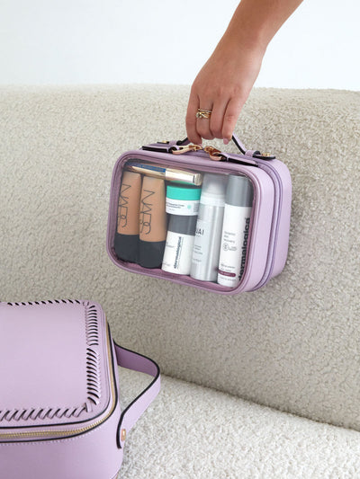 CALPAK mini clear cosmetics case in lavender purple; CCM2001-LAVENDER view 2