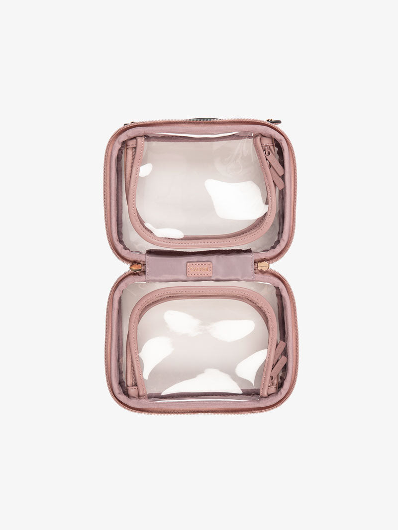 CALPAK small transparent cosmetics case with zippered compartments in pink