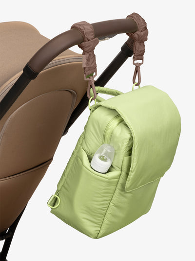 CALPAK Convertible Mini Diaper Backpack in light green Lime with brown Hazelnut Stroller Straps; BBPC2401-LIME-HAZELNUT view 2