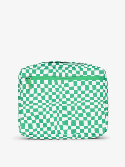 CALPAK zippered mesh organizers with top handle in green checkerboard pattern