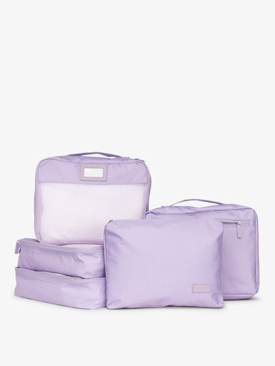 CALPAK 5 piece set packing cubes for travel with labels and top handles in orchid; PC1601-ORCHID view 1