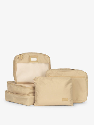 CALPAK 5 piece set packing cubes for travel with labels and top handles in beige; PC1601-OATMEAL view 1