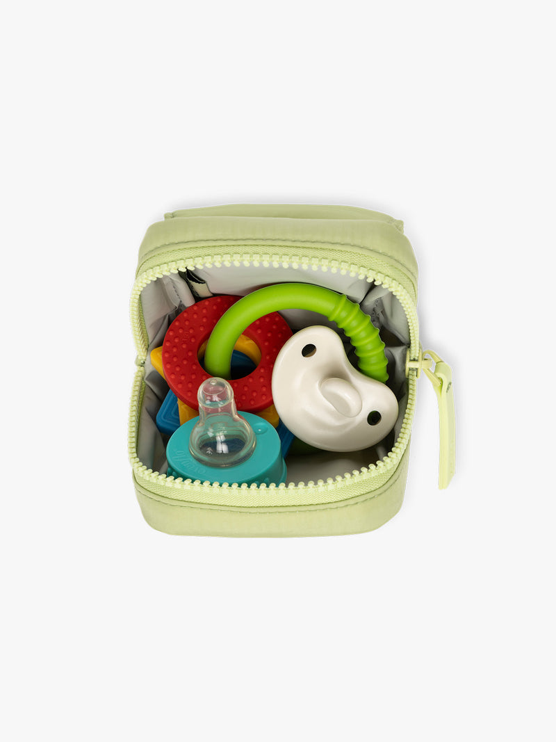 CALPAK Baby Collection Pacifier Pouch in light green Lime open with pacifier inside