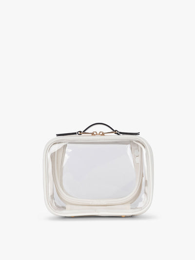 CALPAK Small Clear Cosmetics Case in White front view; CCM2001-WHITE view 1