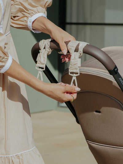 CALPAK Stroller Straps for Diaper Bag made with Oeko-Tex certified, recycled, and water-resistant materials in oatmeal; STP2401-OATMEAL view 2