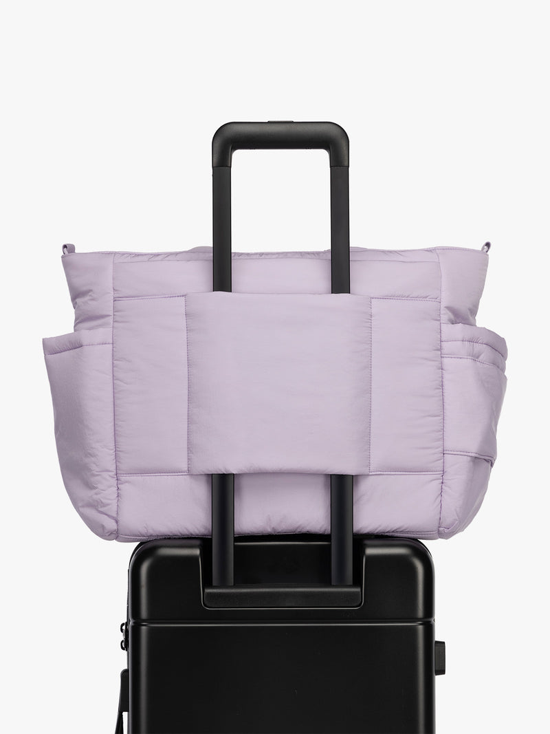 CALPAK Diaper Tote bag in lavender purple Orchid with trolley sleeve