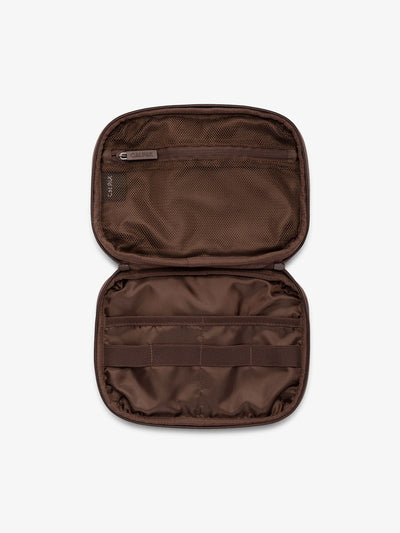 CALPAK tech and electronics organizer for travel in brown walnut
