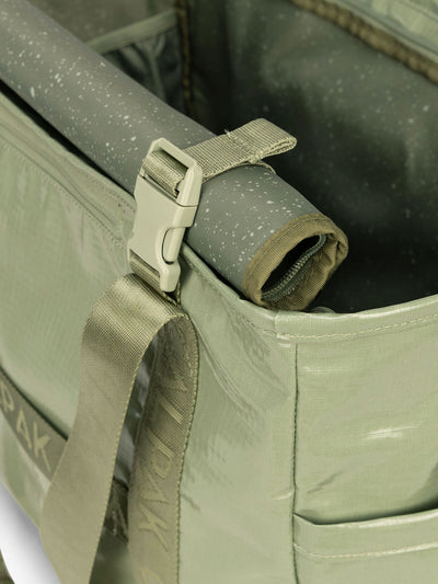 CALPAK terra 35L water resistant tote bag with rollable way top in green juniper