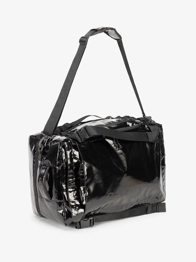 Black obsidian CALPAK terra large 50L duffel backpack with removable and adjustable body shoulder strap