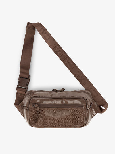 CALPAK Terra small crossbody sling bag with adjustable nylon strap in brown