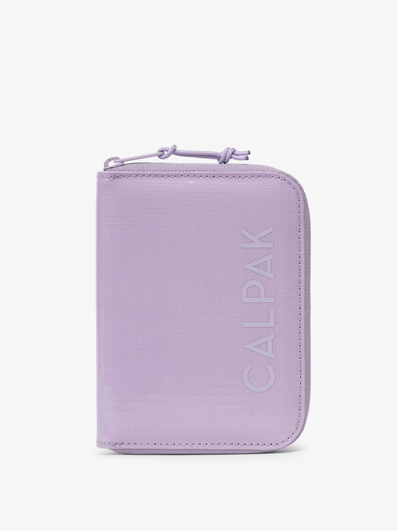 CALPAK Terra Zippered Passport Wallet in Amethyst light purple front view