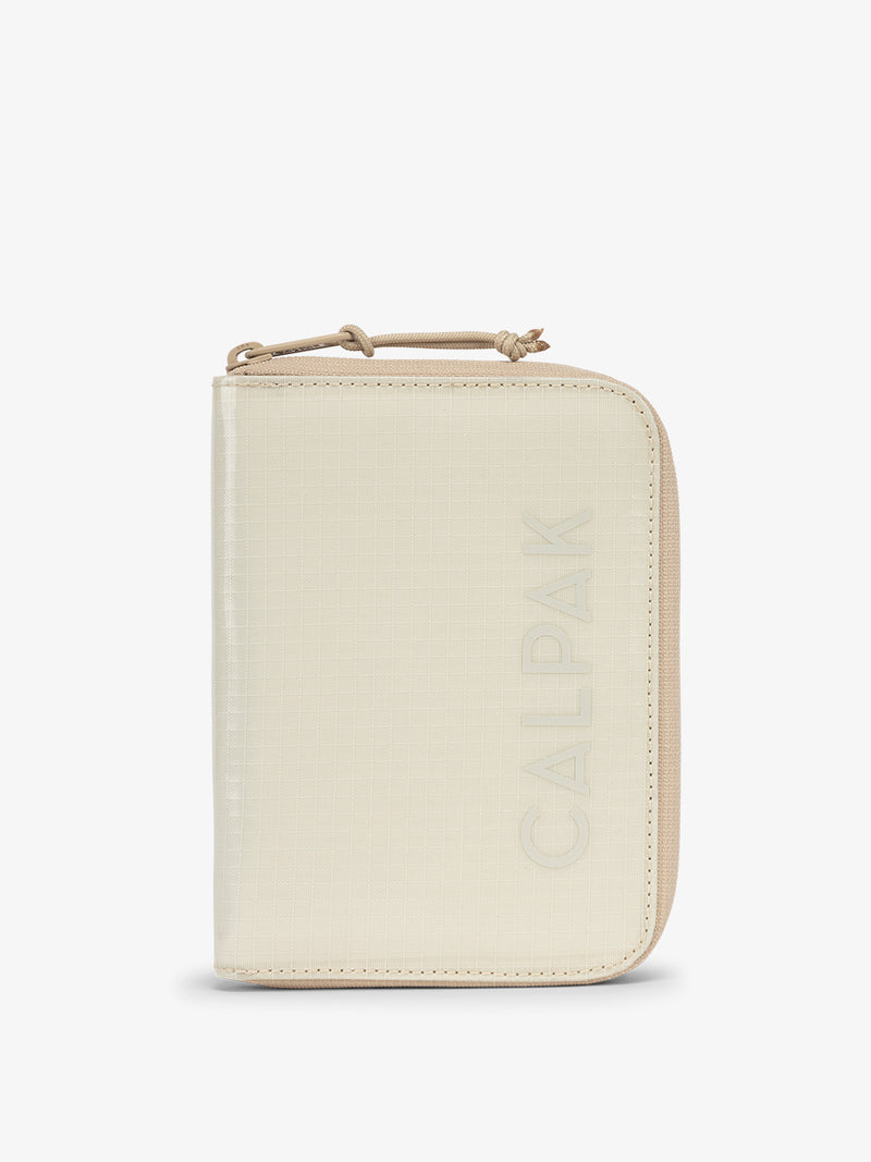 CALPAK Terra Zippered Passport Wallet in beige White Sands front view