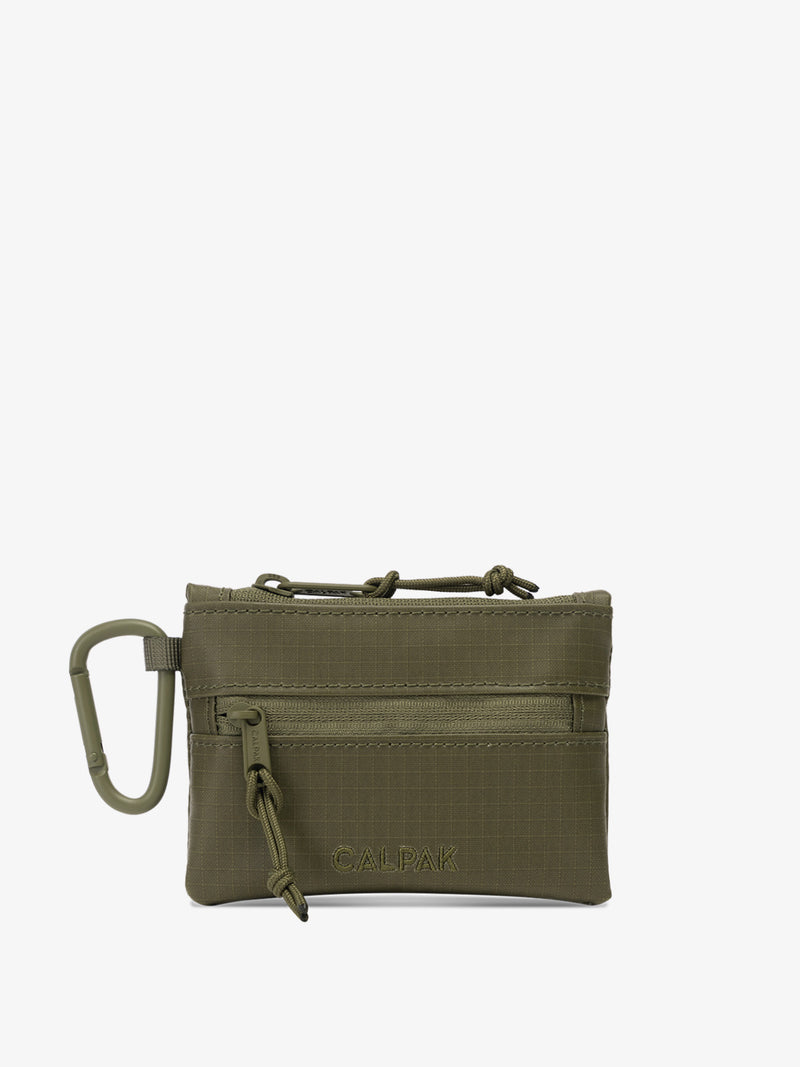 CALPAK Terra Clippable Card Pouch in dark green Matte Pine front view