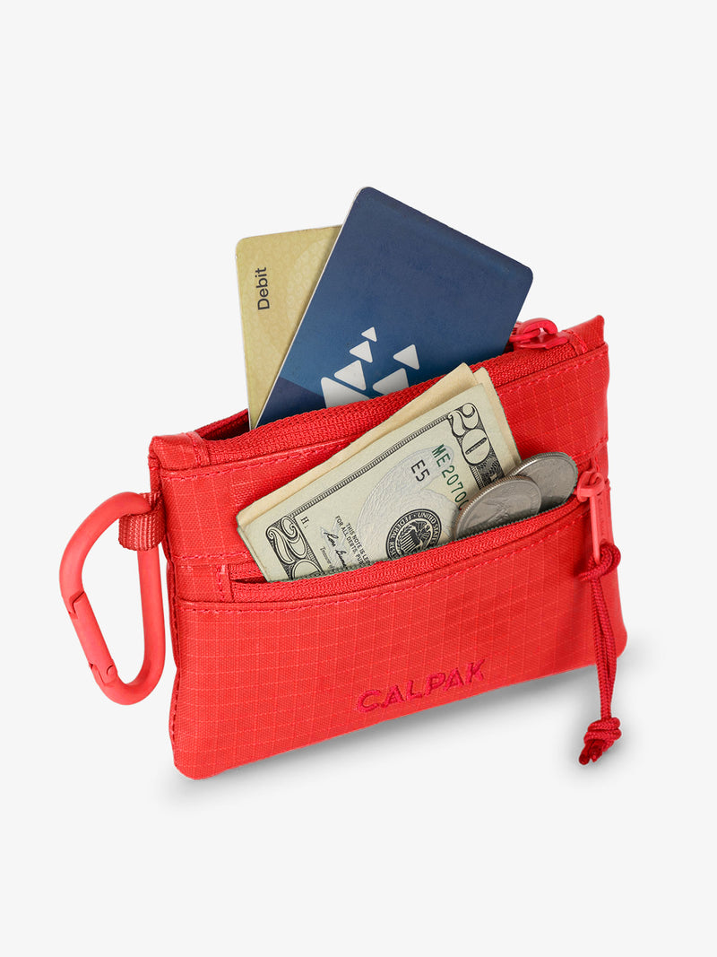 CALPAK Terra Clippable Card pouch in Red with multiple pockets to hold card and cash