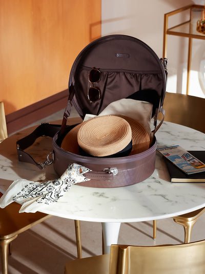 CALPAK TRNK small hat box with faux crocodile design in espresso; HB1614-ESPRESSO view 2