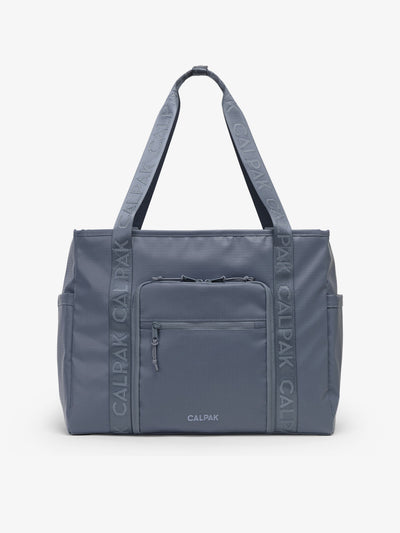 CALPAK Terra 35L Water Resistant Zippered Tote Bag in blue Matte Indigo front view; TTO2401-INDIGO view 1