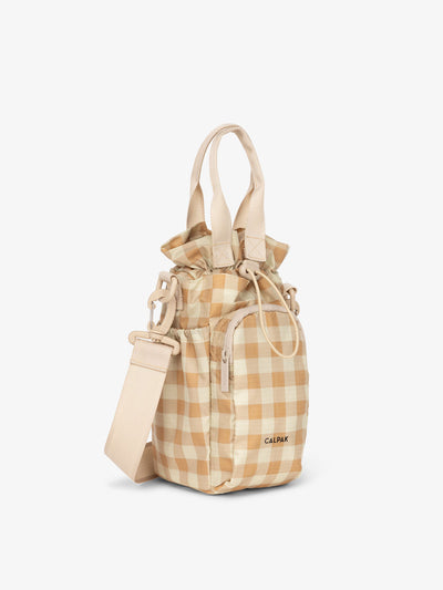 CALPAK water bottle sling with strap in gingham