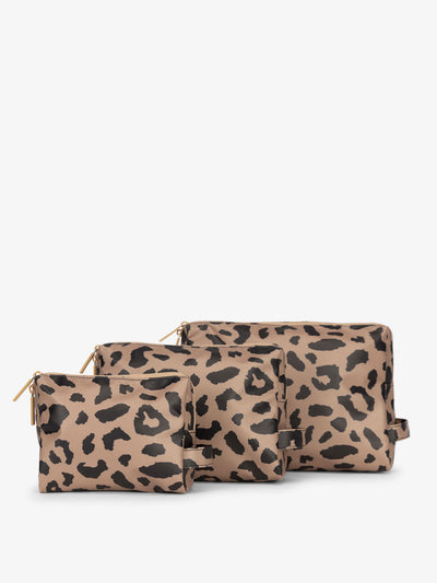 CALPAK Water Resistant Zippered Pouch Set of three in cheetah print; PCZP2401-CHEETAH view 1