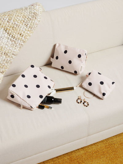 CALPAK Water Resistant Zippered Pouch Set of three in polka dot print; PCZP2401-POLKA-DOT view 2