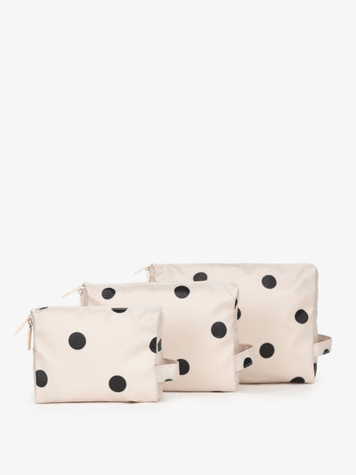 CALPAK Water Resistant Zippered Pouch Set of three in polka dot print; PCZP2401-POLKA-DOT view 1