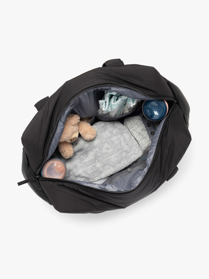 CALPAK Weekender Duffel top open zipper in Black
