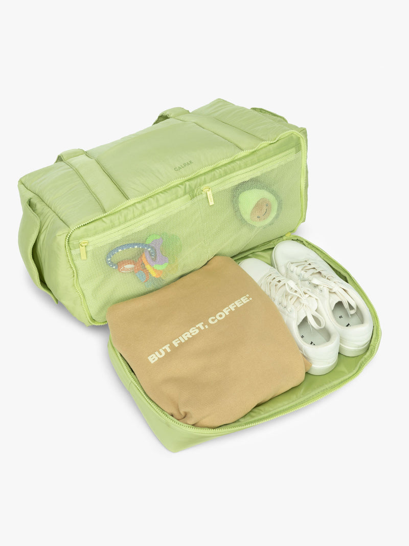 CALPAK Weekender Duffel interior in light green Lime
