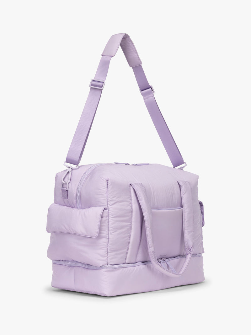 CALPAK Weekender Duffel side view in light purple Orchid