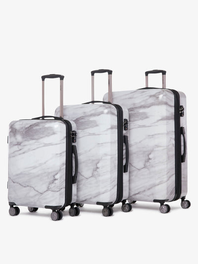 3 piece CALPAK Astyll hard shell white marble matching luggage set with built in TSA locks; LAT3000-MILK-MARBLE view 1