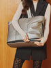 CALPAK Luka Expandable Laptop Tote in metallic silver; ALT2201-GUNMETAL