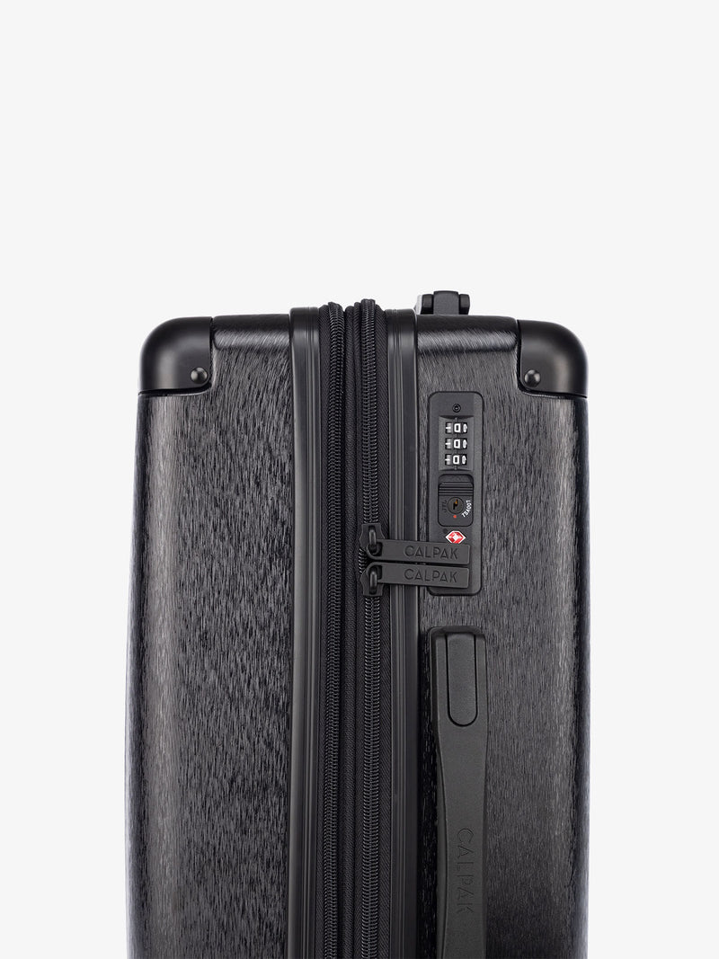 black expandable hard shell suitcase set with TSA lock