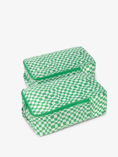 CALPAK Compakt shoe bag set in green checkerboard; KSB2001-GREEN-CHECKERBOARD