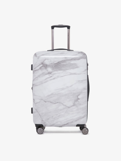 medium size white marble hard shell spinner luggage from CALPAK Astyll collection; LAT1024-MILK-MARBLE view 1